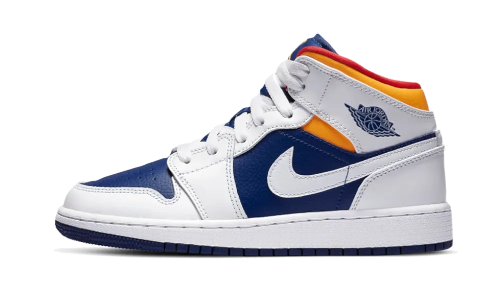 Air Jordan 1 Mid White Laser Orange Deep Royal Blue