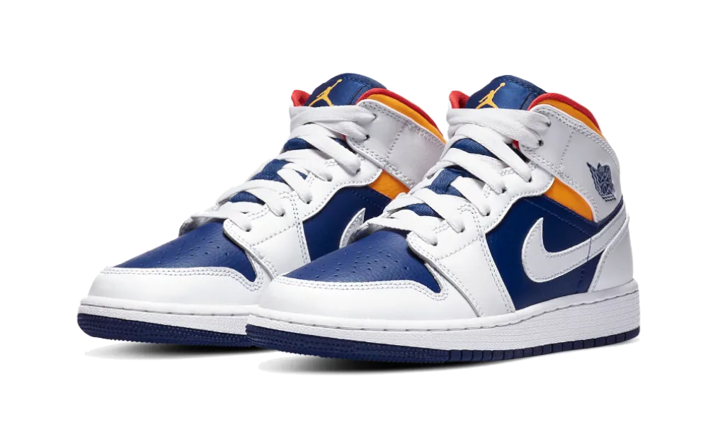 Air Jordan 1 Mid White Laser Orange Deep Royal Blue