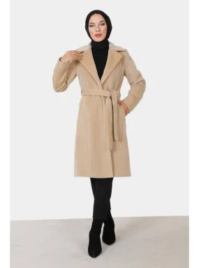 Beige - Fully Lined - Crew neck - Coat