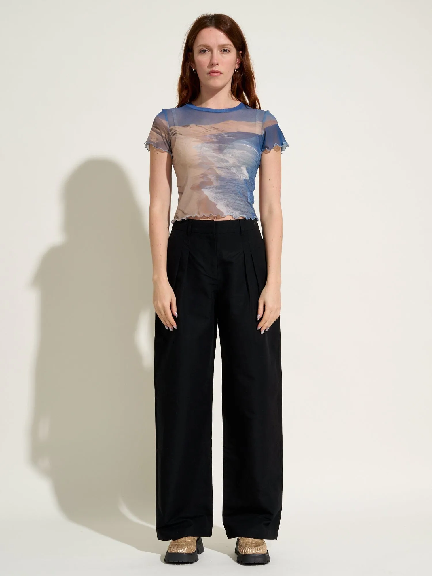 GILBERT - Pantalon taille haute à pinces en lin coton Noir