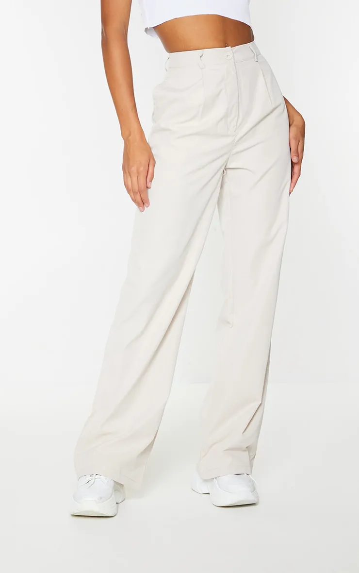 Pantalon droit en peau de pêche gris pierre