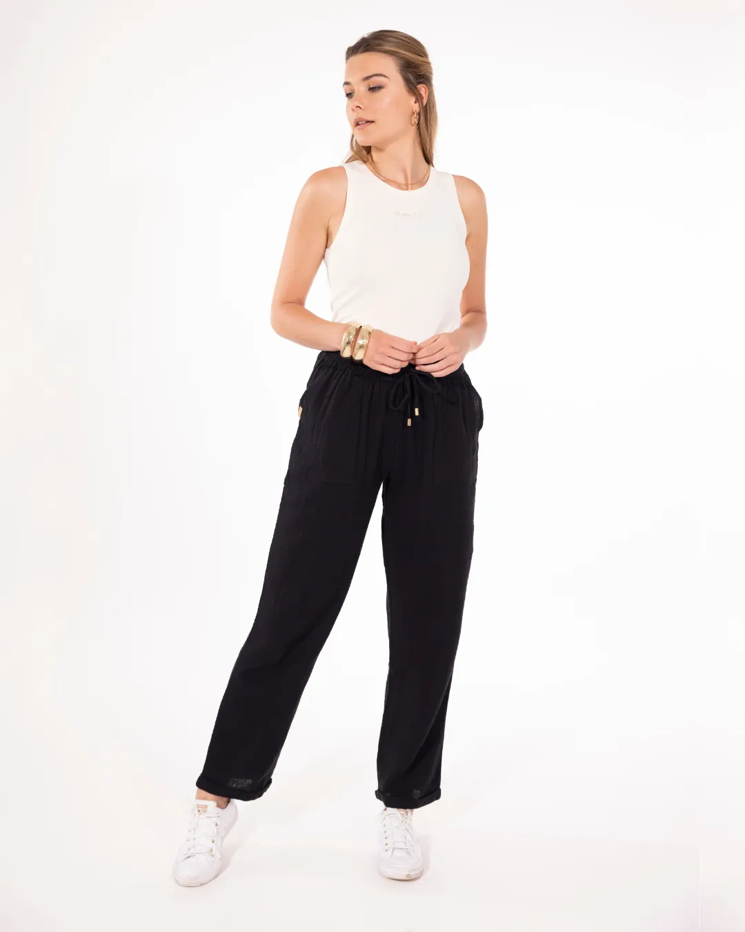 PANTALON FLUIDE GAZE NOIR
