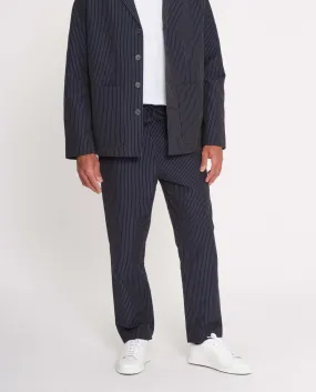 Pantalon rayé en coton bio et lin