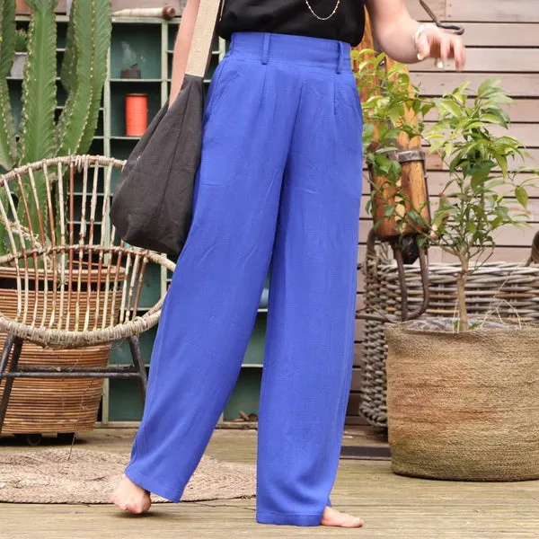 Pantalon Tom - viscose/lin bleu majorelle