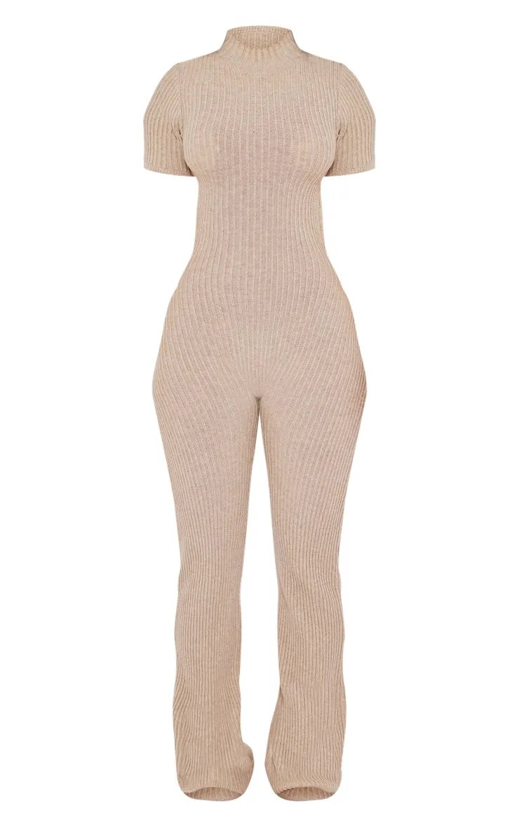 Petite Combinaison large gris pierre en maille tricot à manches courtes et dos ouvert