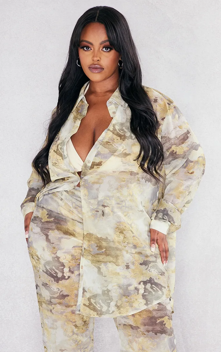 Plus Chemise de plage gris pierre à imprimé camouflage