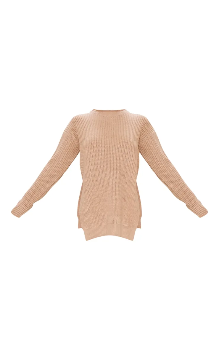 Pull gris pierre à col rond et fente sur le côté