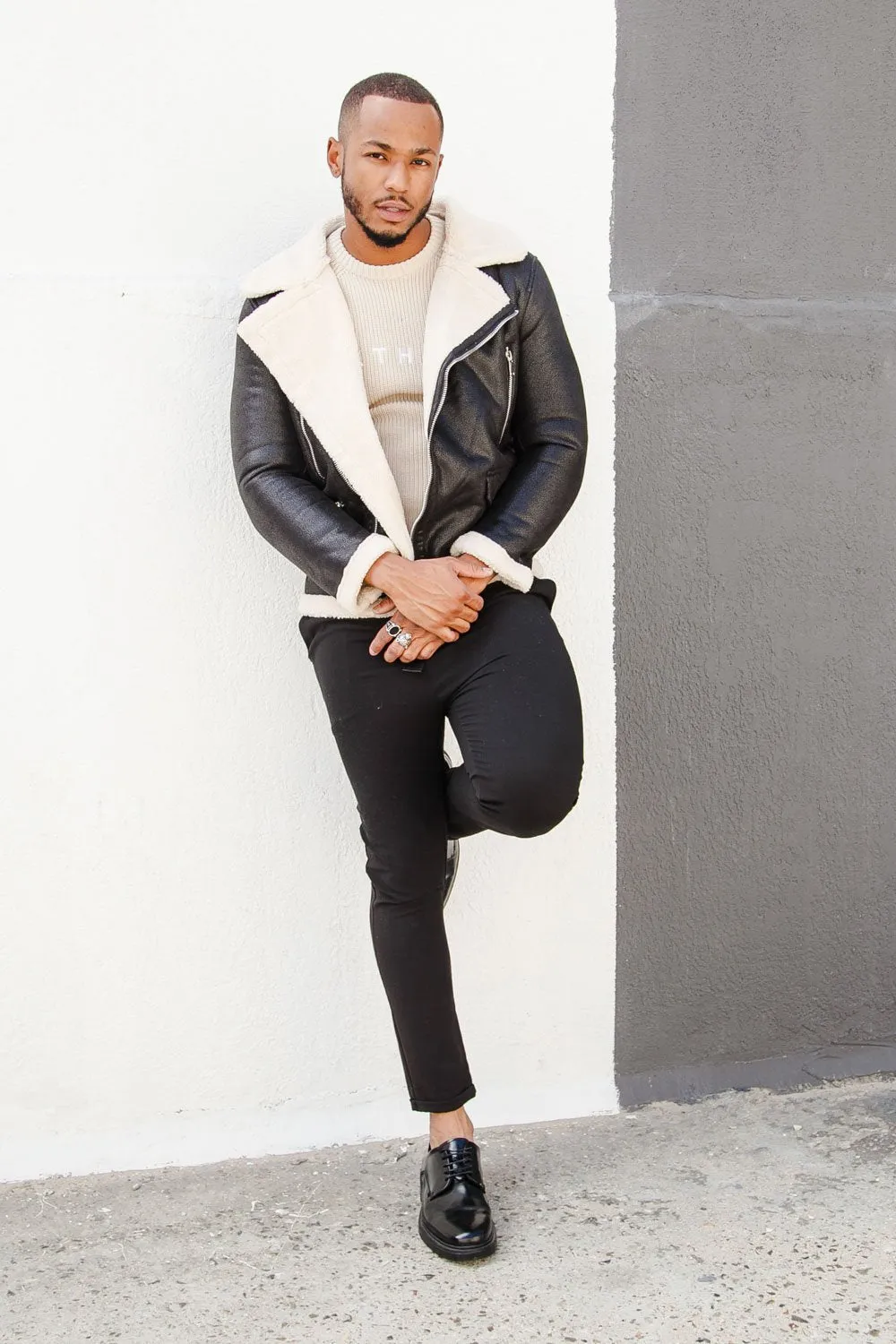 Veste aviateur sherpa zips Noir